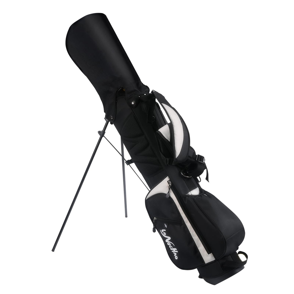LONGCHAO golf bag stand front view highlighting a 4‑way divider