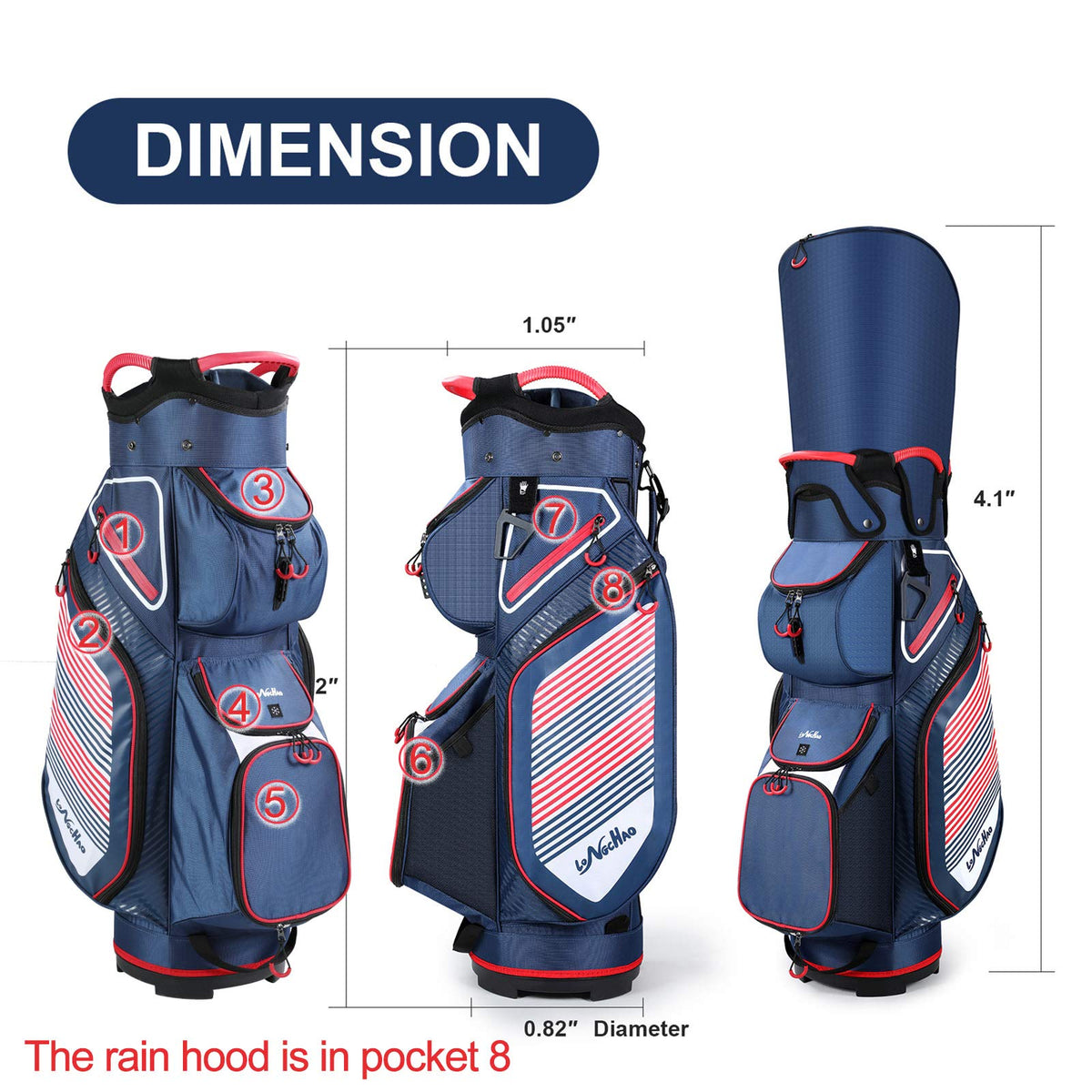 LONGCHAO front facing pockets on cart bag for fast on cart access