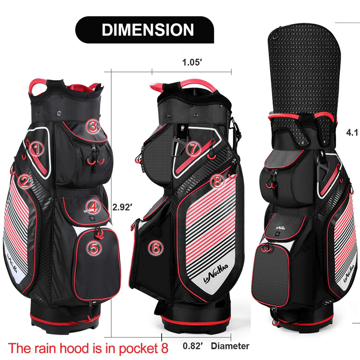 LONGCHAO golf cart bag weighs 4.9 lbs for effortless carrying.