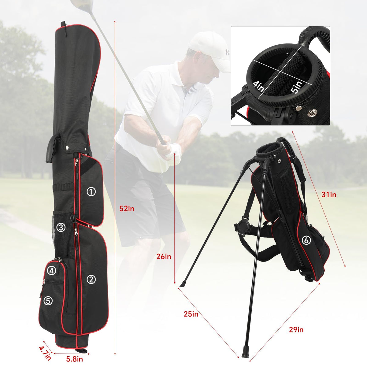 LONGCHAO Golf Stand Bag open, organized layout for quick club access during play.