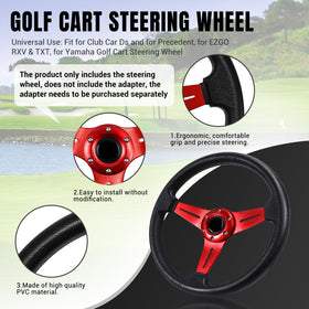 LOSCHEN universal-fit steering wheel for Club Car DS and EZGO RXV/TXT, versatile compatibility.