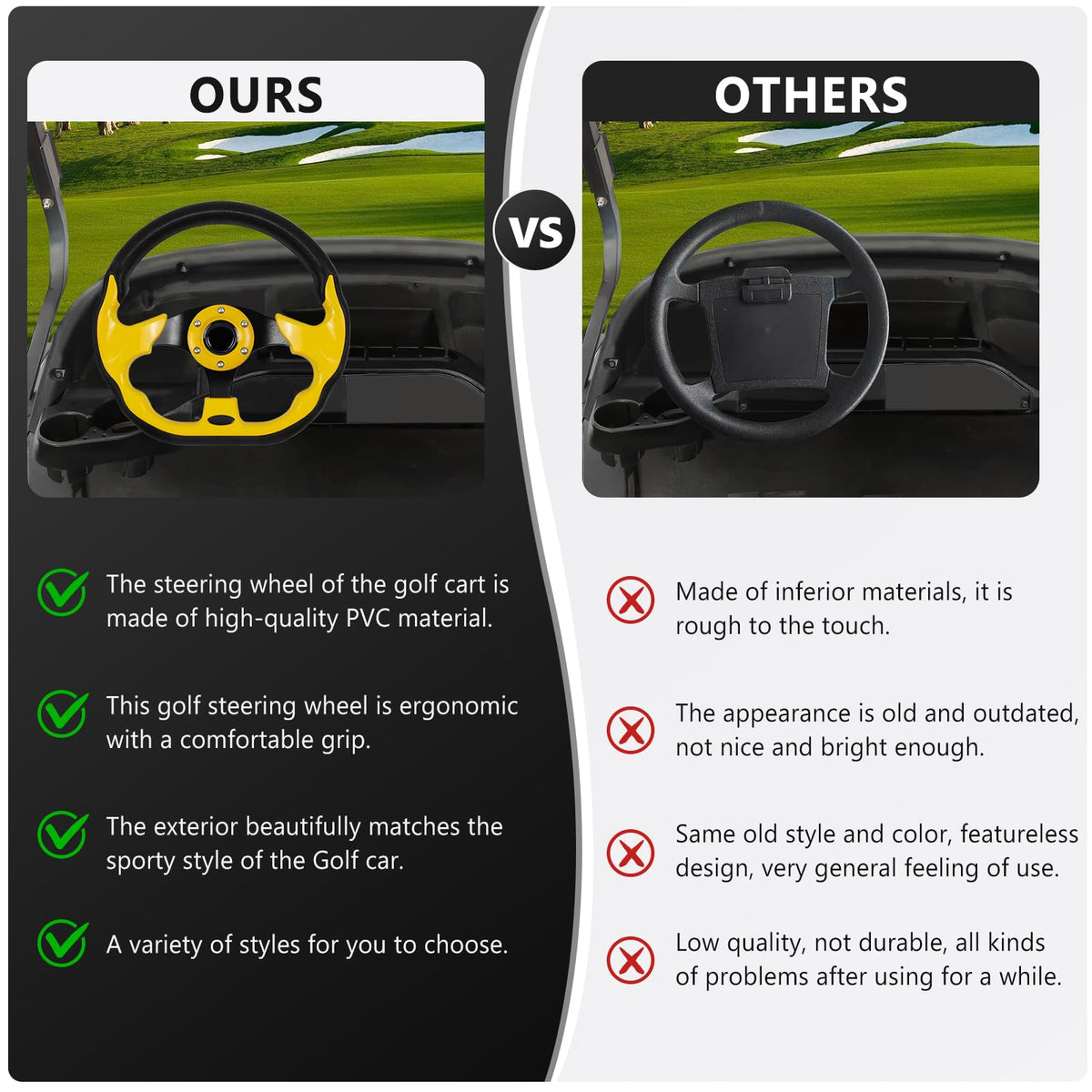 LOSCHEN yellow steering wheel featuring ergonomic grip for comfortable driving.