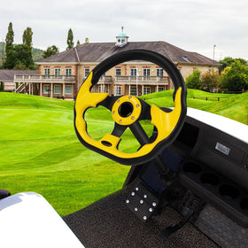 LOSCHEN yellow steering wheel suited for Yamaha carts with adapter use.
