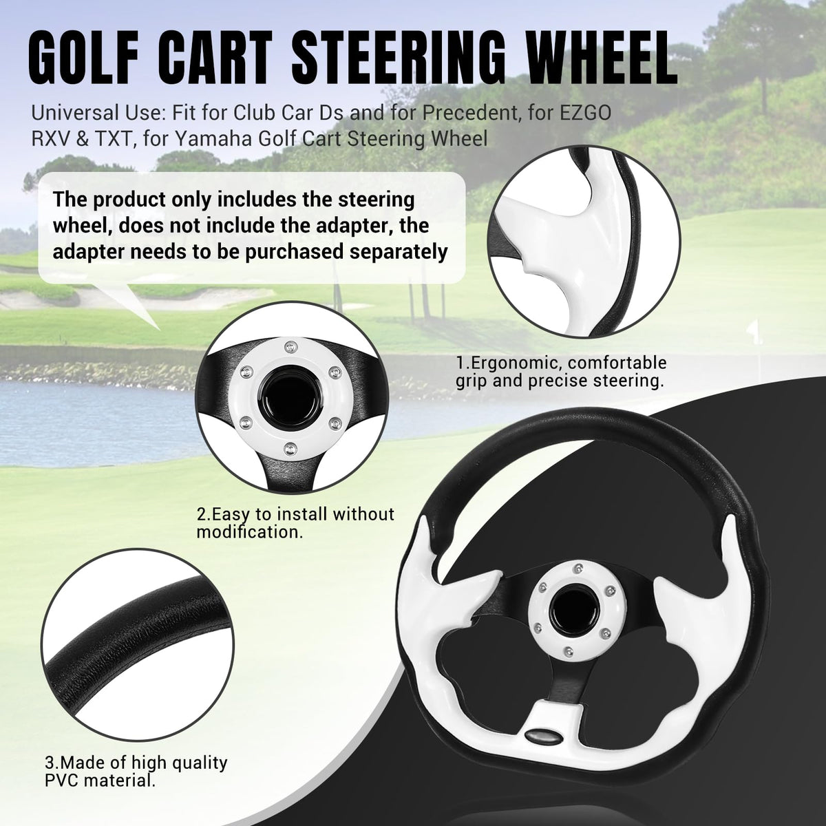 LOSCHEN golf steering wheel fits Club Car DS for precise steering.