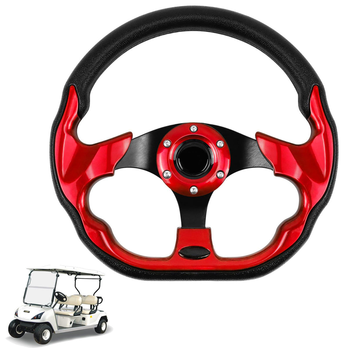 LOSCHEN red steering wheel for Club Car DS showcases ergonomic grip