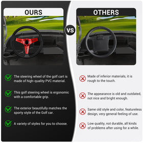 LOSCHEN red styling steering wheel complements cart aesthetics and comfort.
