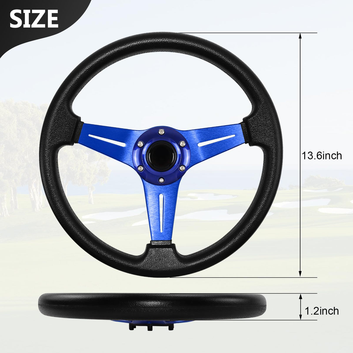 LOSCHEN blue steering wheel for EZGO RXV provides comfortable grip during long rounds