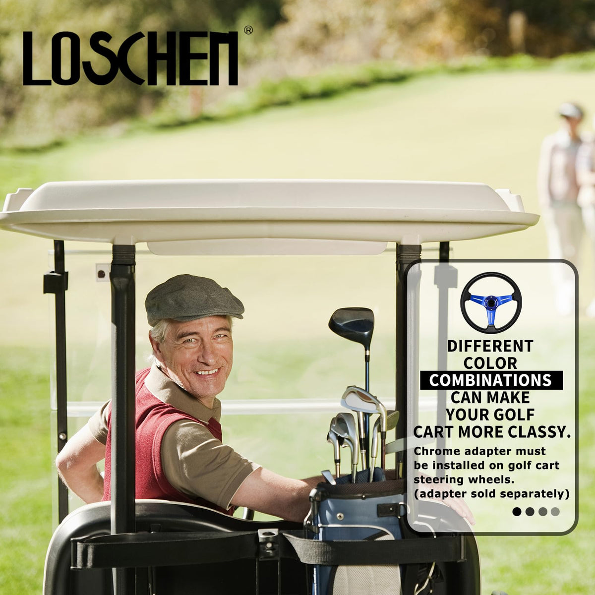 LOSCHEN universal blue steering wheel boosts comfort and steering precision on most golf carts