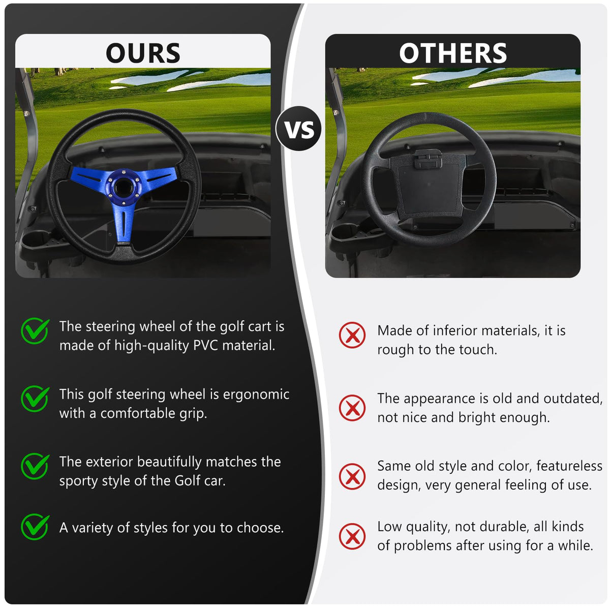 LOSCHEN blue steering wheel for Yamaha carts enhances grip and comfort