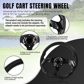 LOSCHEN universal D-shaped steering wheel fits Club Car DS, Precedent, EZGO RXV and TXT.