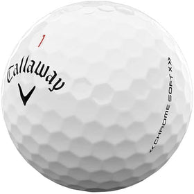 LostGolfBalls Chrome Soft X ball close-up showing urethane cover for greenside spin