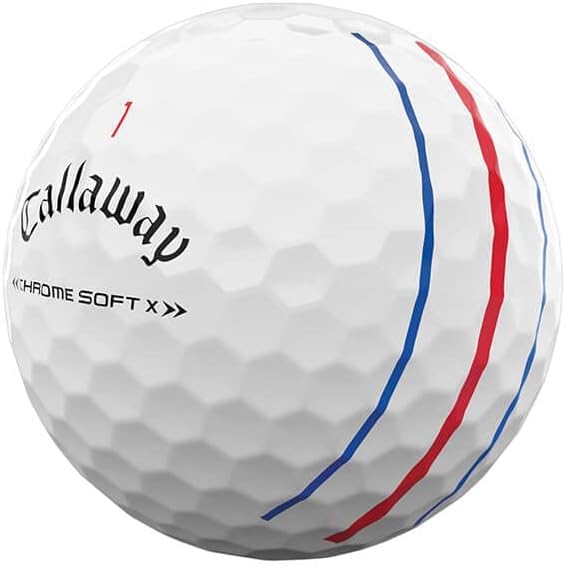LostGolfBalls Chrome Soft X Triple Track ball closeup highlighting alignment lines for precision putts
