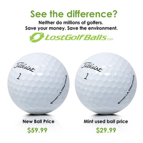 LostGolfBalls e6 soft ball in-hand display—ready for practice rounds.