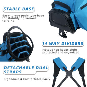 LOVACE Coral Blue bag shows cooler pocket for on-course refreshments.