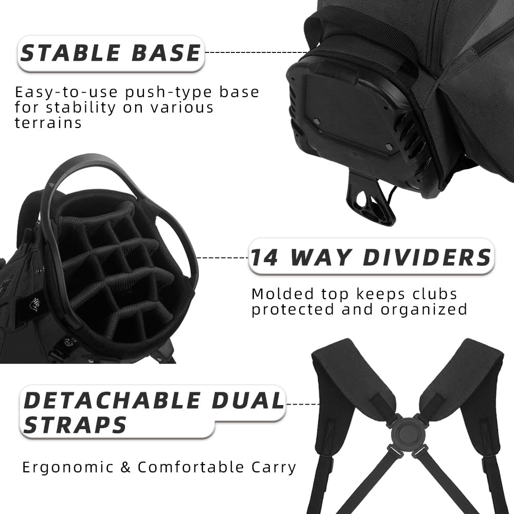 LOVACE golf bag stand base shown for stable upright storage.