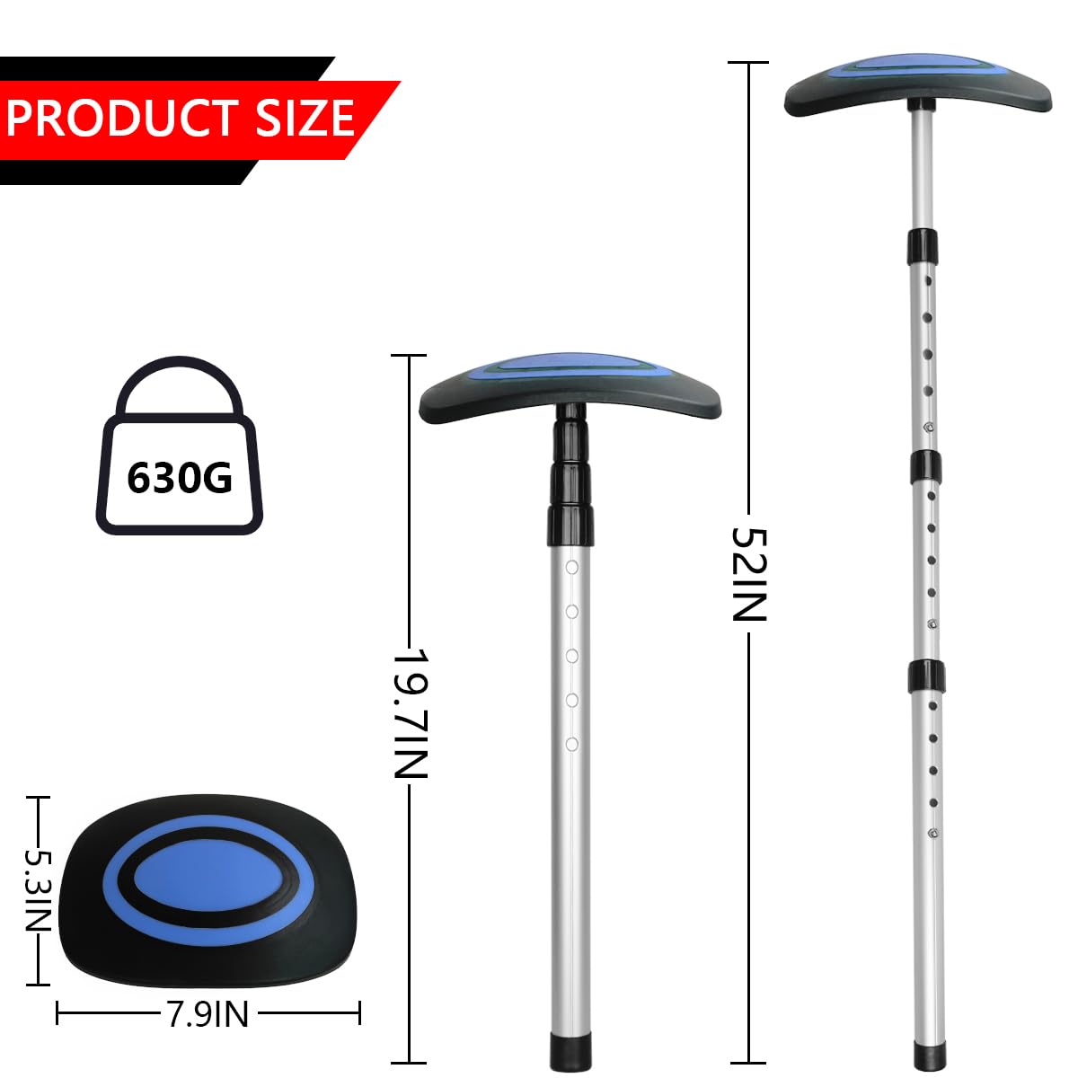 LOVACE golf travel rod extended to 52in supports varying bag lengths.