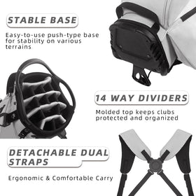 LOVACE lightweight gray stand bag maintains balance while walking 18 holes.