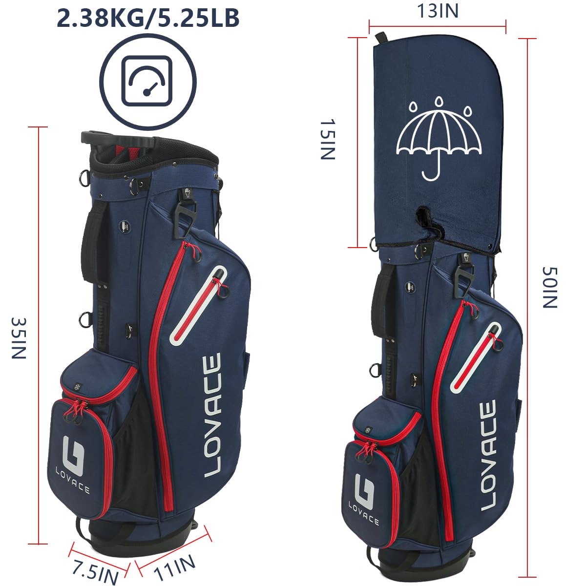 LOVACE lightweight stand bag offers easy carrying for long rounds.