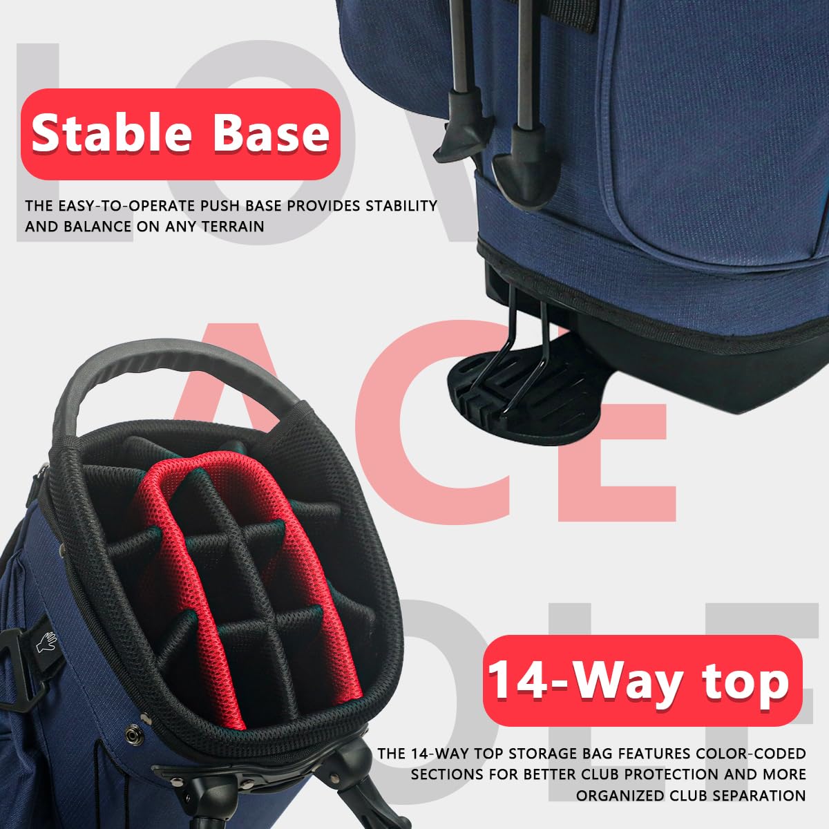 LOVACE multi-pocket design includes cooler pocket for beverages and gear.