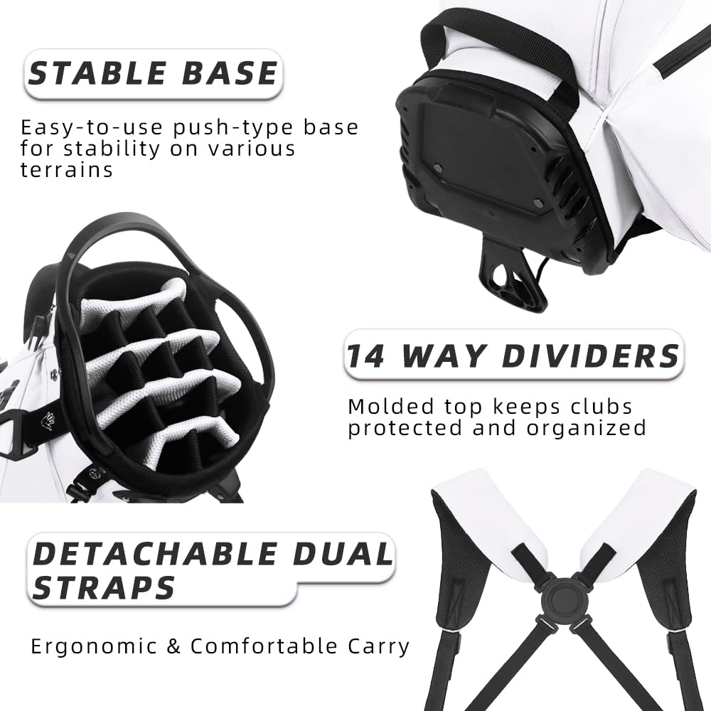 LOVACE stand bag front pocket area for easy on-course essentials
