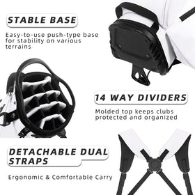 LOVACE stand bag front pocket area for easy on-course essentials