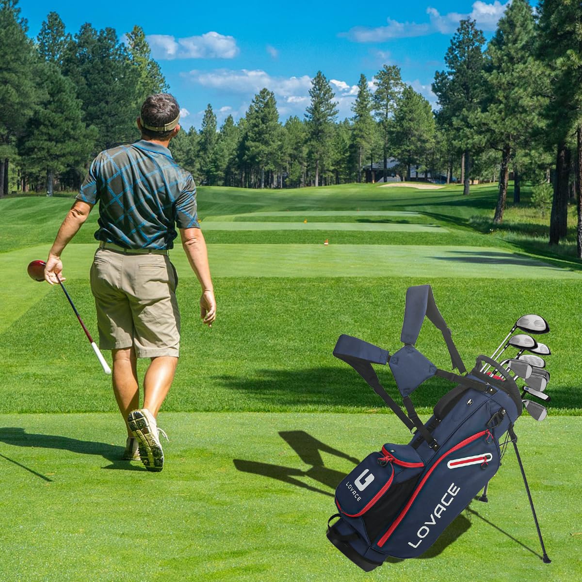 LOVACE waterproof high-strength nylon protects clubs in rain and humidity.