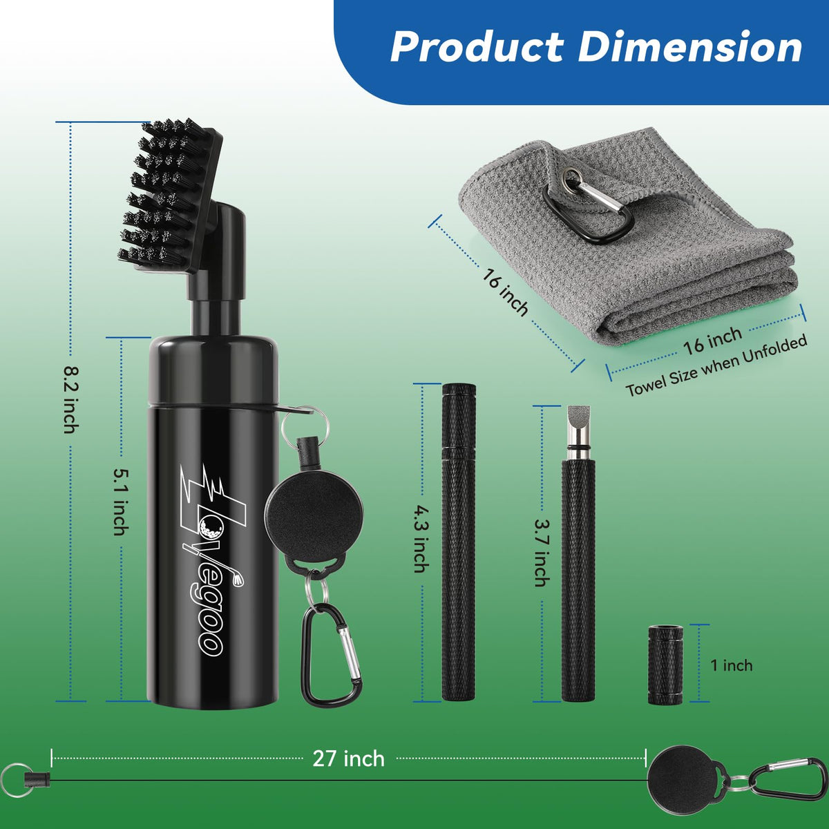 Lovegoo golf bag attachment ensures quick access to cleaning tools.