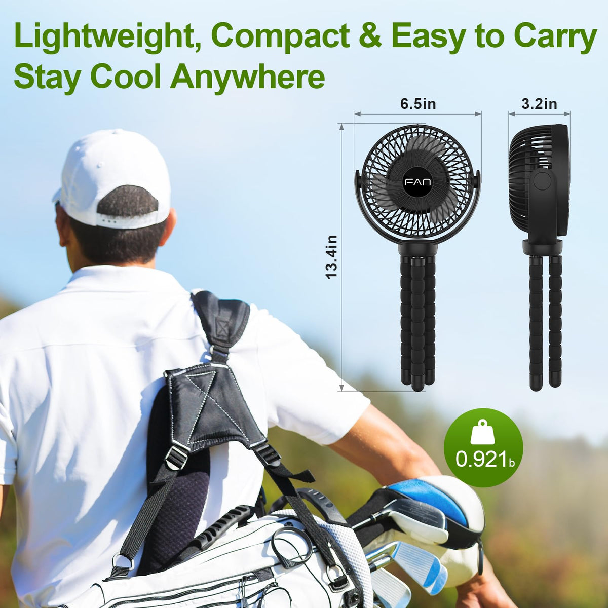 Lovegoo portable fan for indoor and outdoor use.