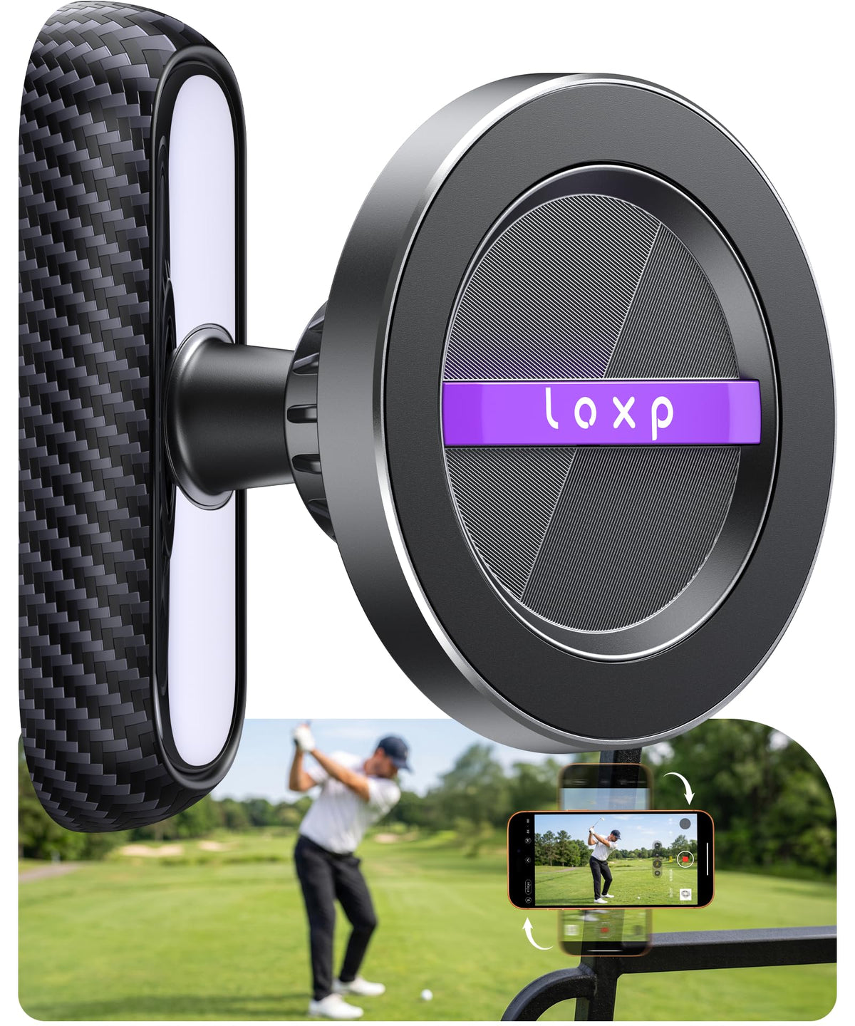 LOXP Upgrade golf cart holder with MagSafe keeps iPhone secure on rough terrain