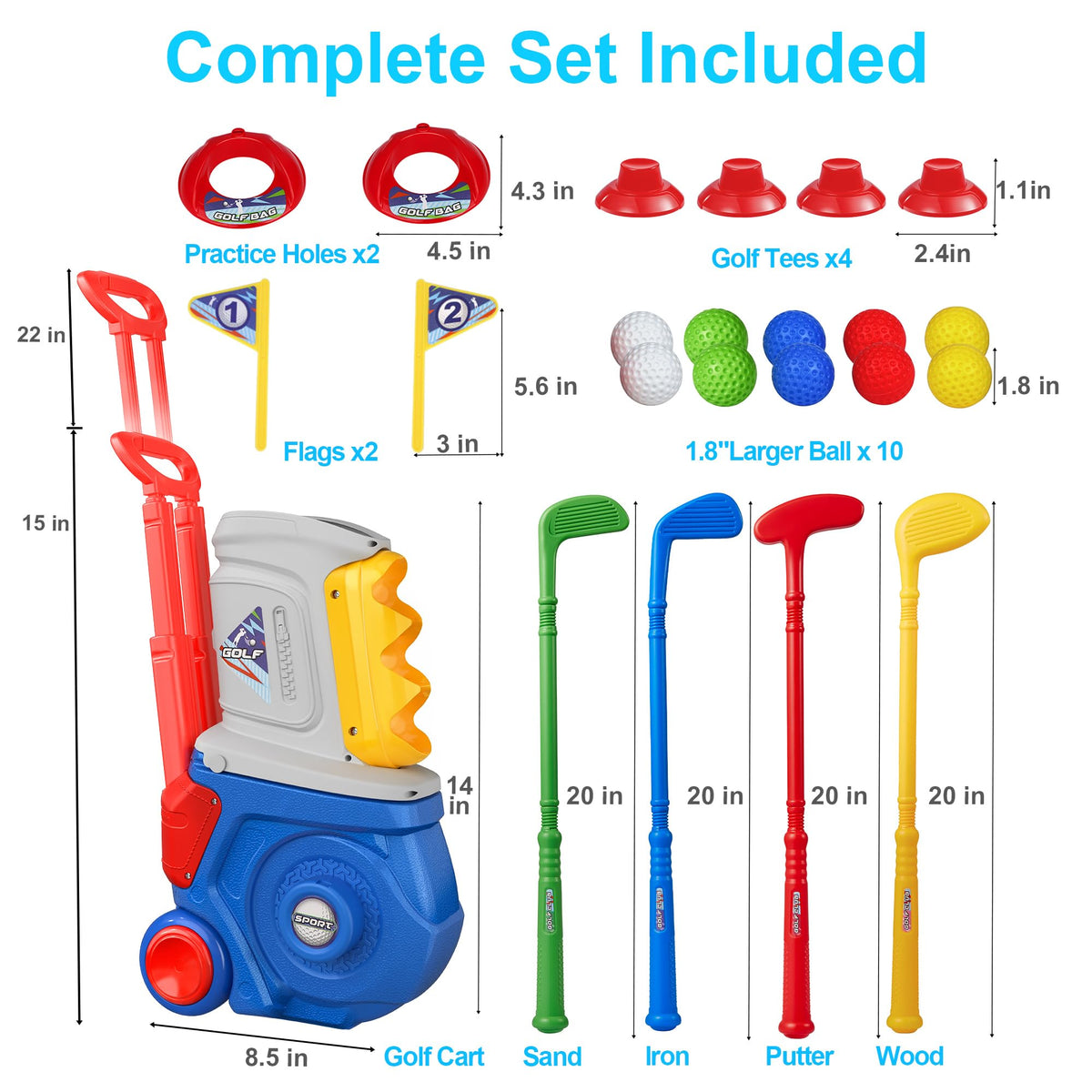 LPFG Toddler Golf Set 1.8-inch balls designed to minimize choking hazards.