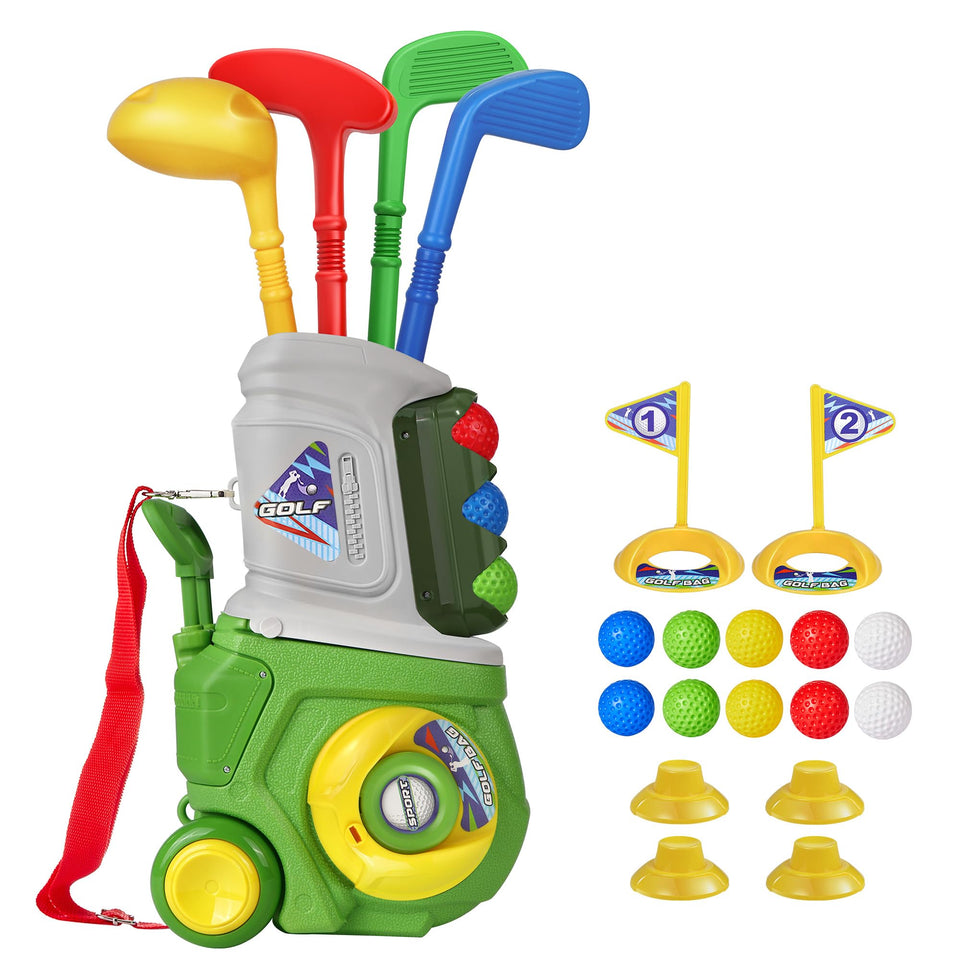 LPFG toddler golf set cart in use, portable design for outdoor play and easy cleanup