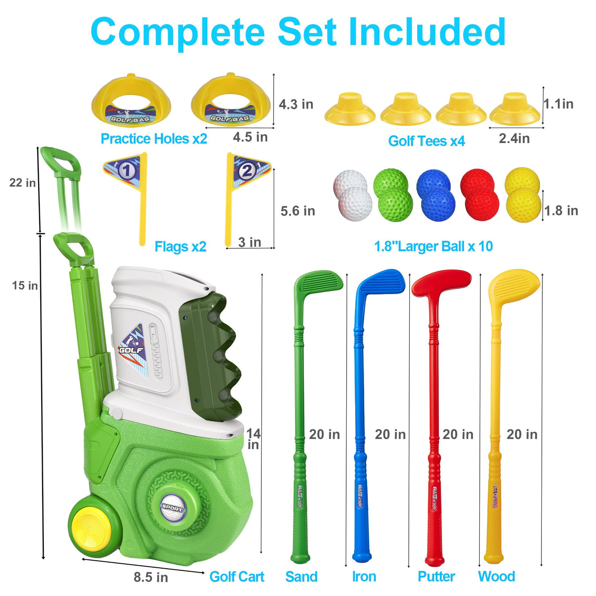 LPFG toddler golf set clubs, lightweight grips for beginner players