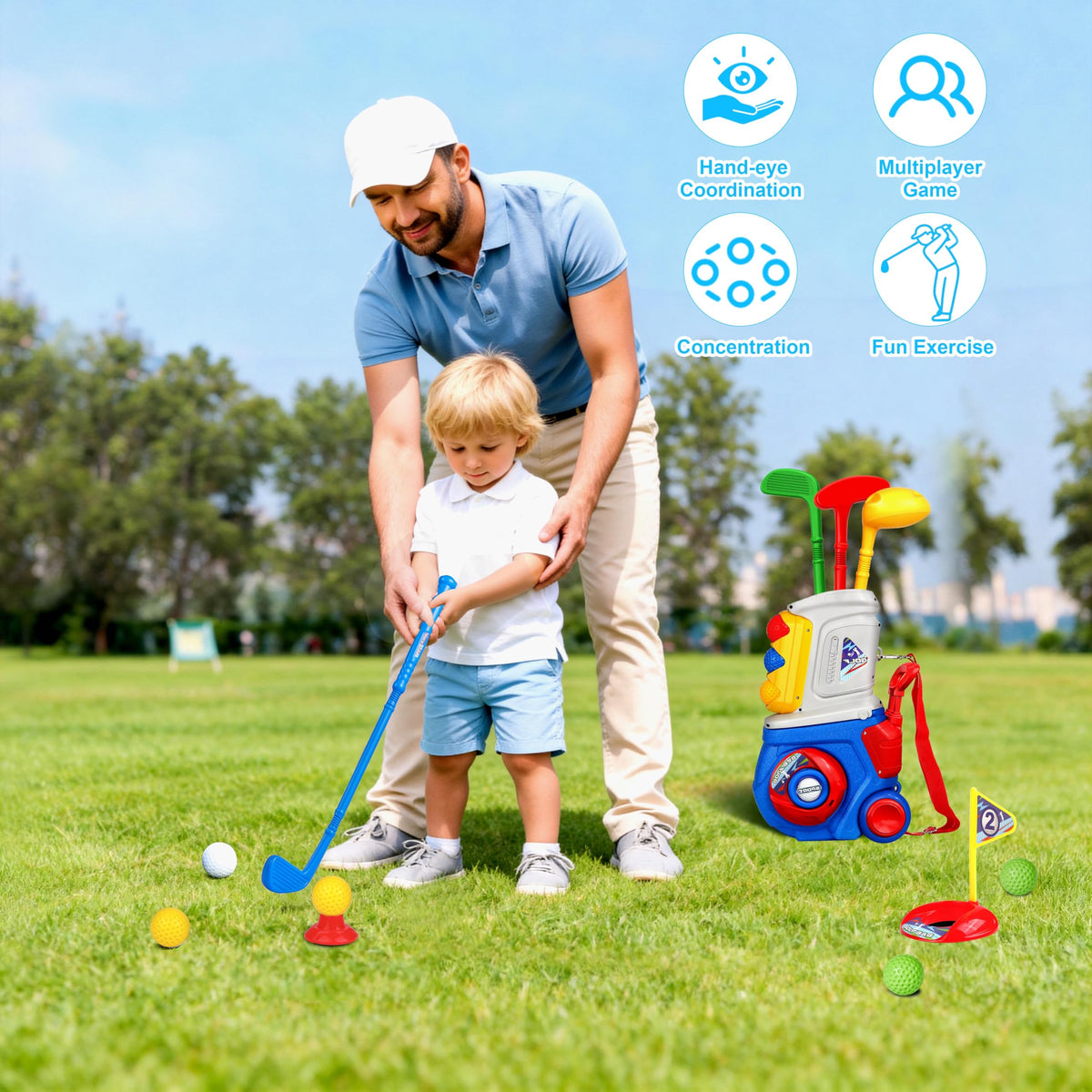 LPFG Toddler Golf Set tees for target practice and games.
