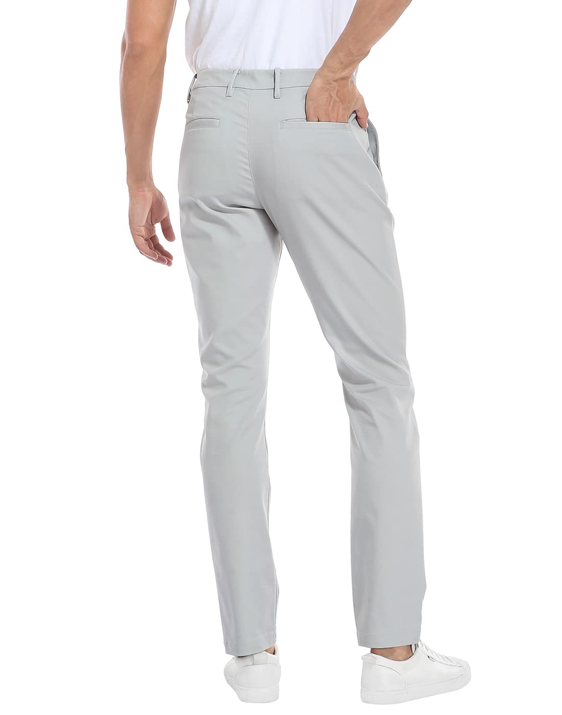 LRD men's stretch golf pants gray back pocket provides secure storage after rounds.