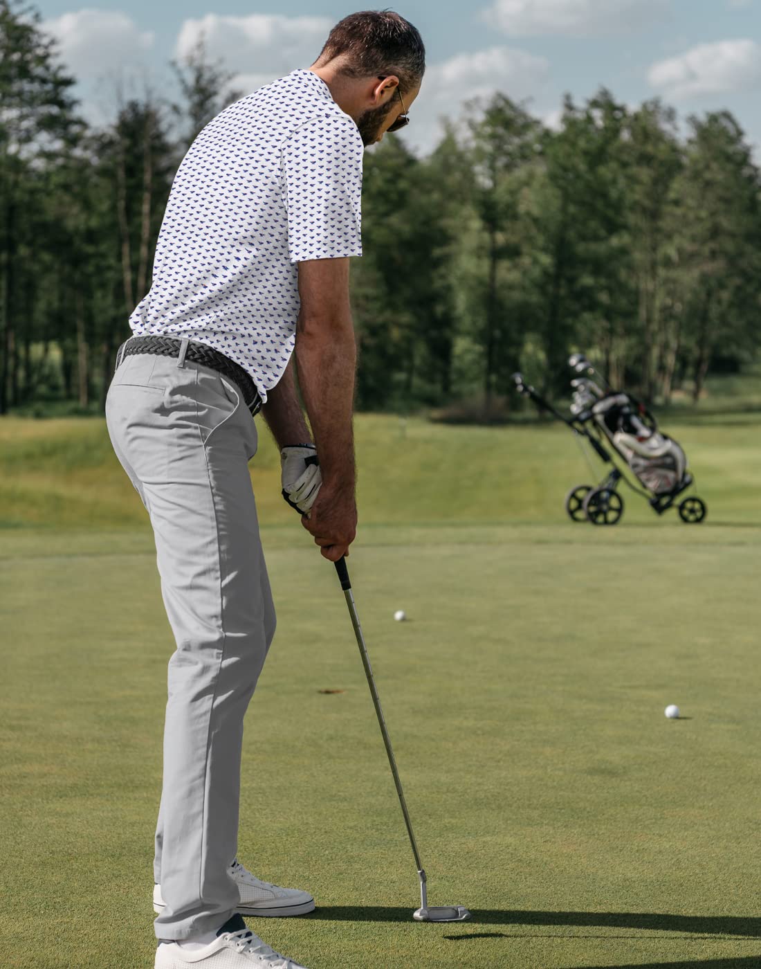 LRD men's stretch golf pants gray pocket detail showing secure front zip pockets.