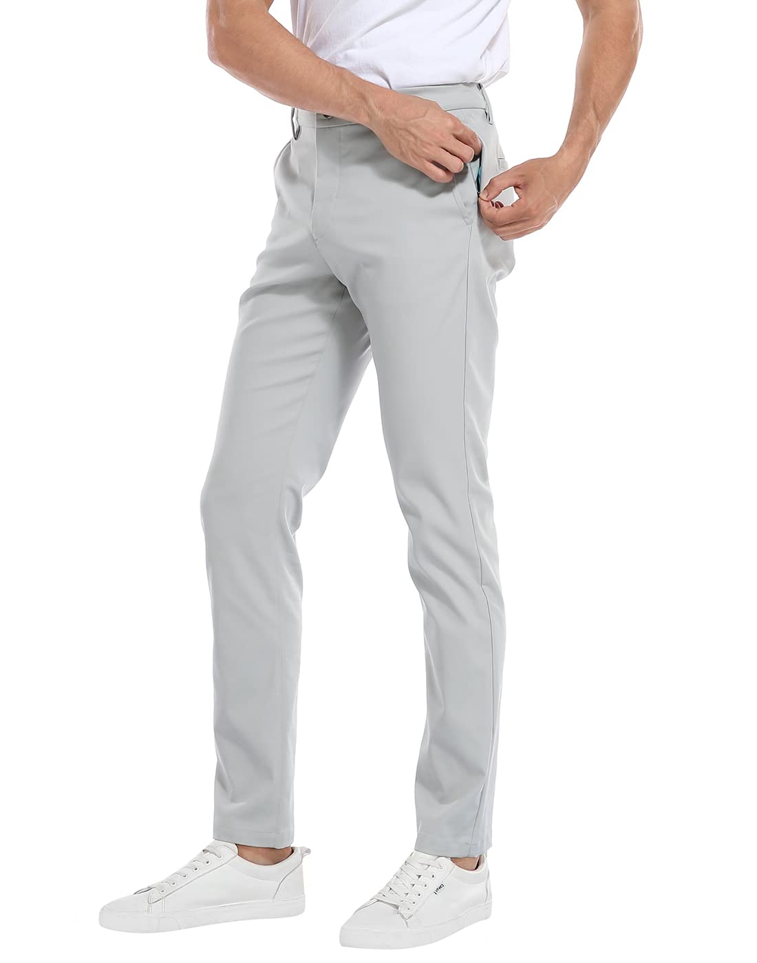 LRD men's stretch golf pants gray slim fit enhances a sharp athletic silhouette.
