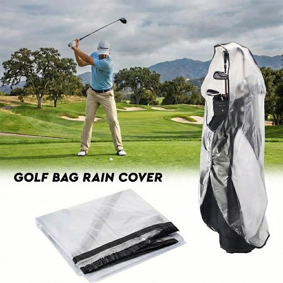 Lunarthos rain cover fits cart and stand bags for on-course protection