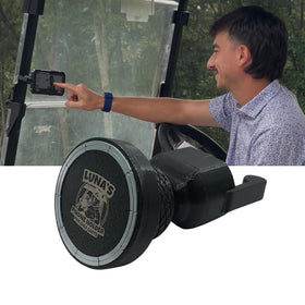 Luna's V2.5 mount grips steel cart bars for a stable device placement.