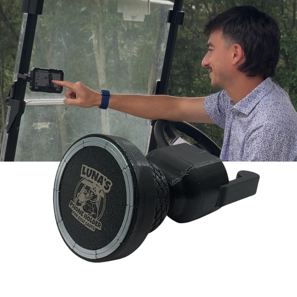 Luna's V2.5 mount grips steel cart bars for a stable device placement.