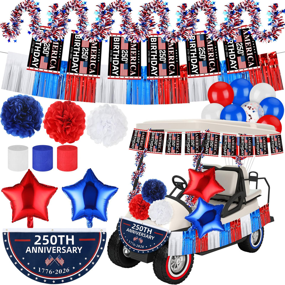 Lunmon wool strips add vibrant color to golf cart decor for a patriotic parade