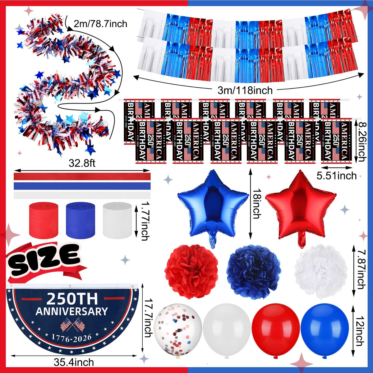 Lunmon patriotic flowers brighten the setup with red, white and blue accents