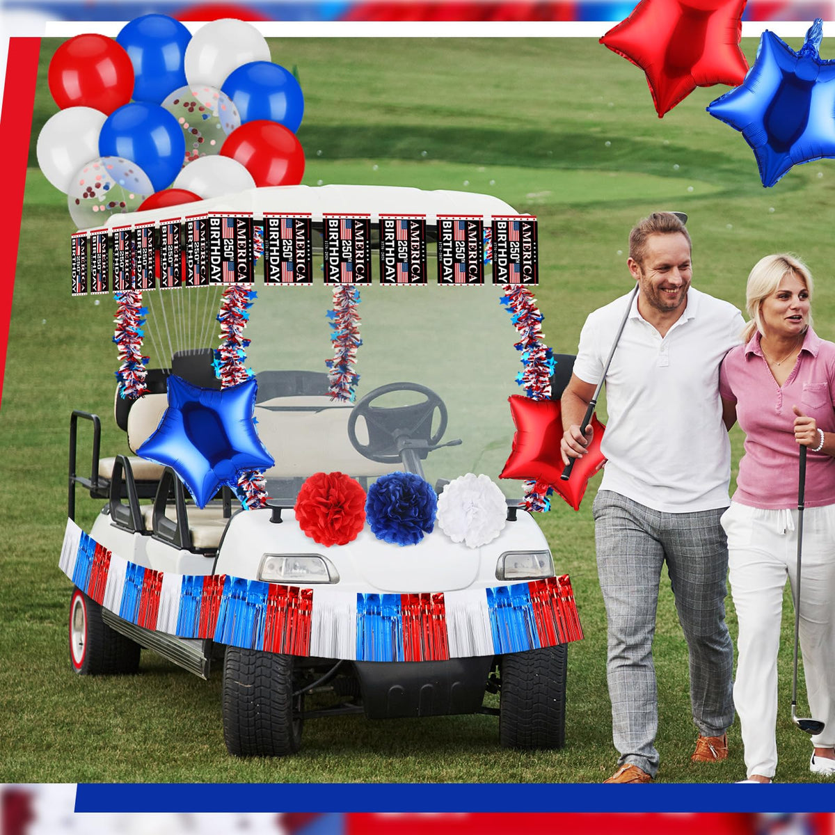 Lunmon national flag pennant enhances the patriotic theme on golf carts