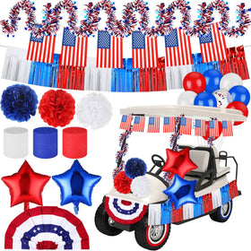 Lunmon 38-pcs parade golf cart decor kit brightens Independence Day celebrations.