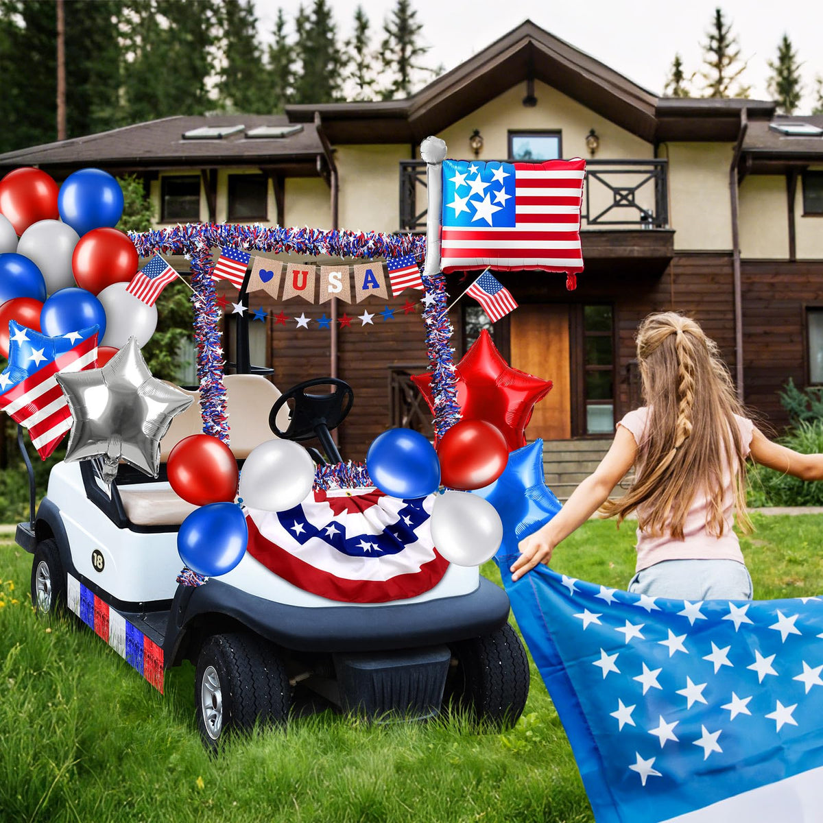 Lunmon American fan flag decor for tables or ceilings.
