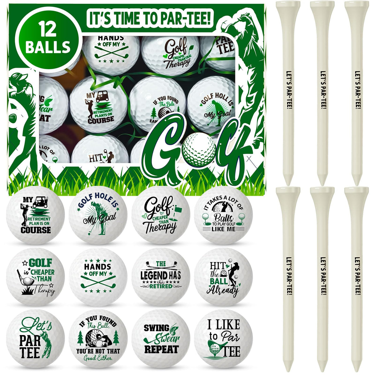Lunmon funny golf balls 12-set with playful designs for gifting and fun rounds.