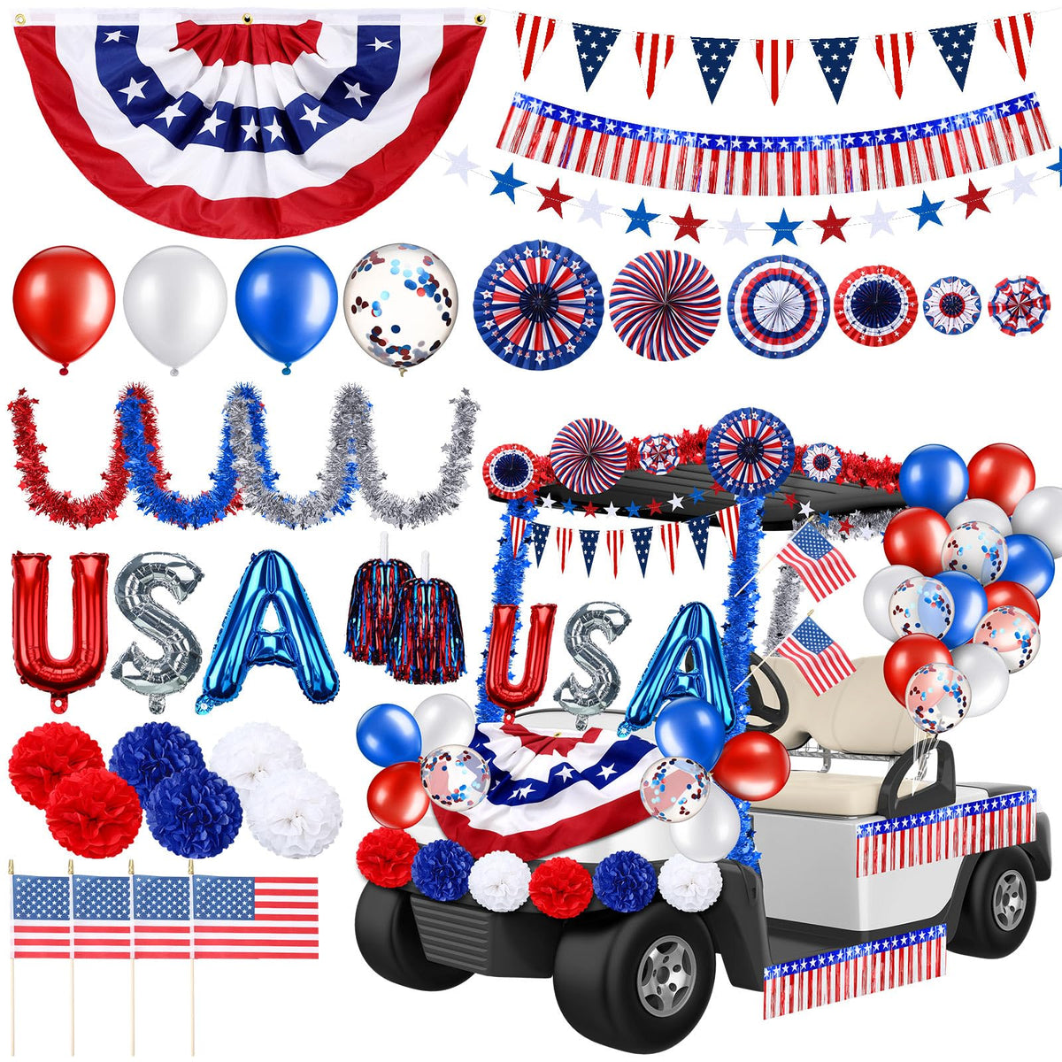 Lunmon Mardi Gras golf cart decoration full set boosts parade visibility.