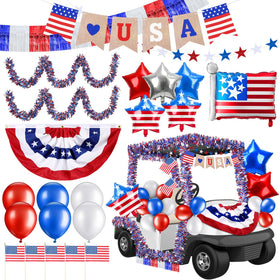Lunmon patriotic decor kit for car parade with bold red white blue colors.