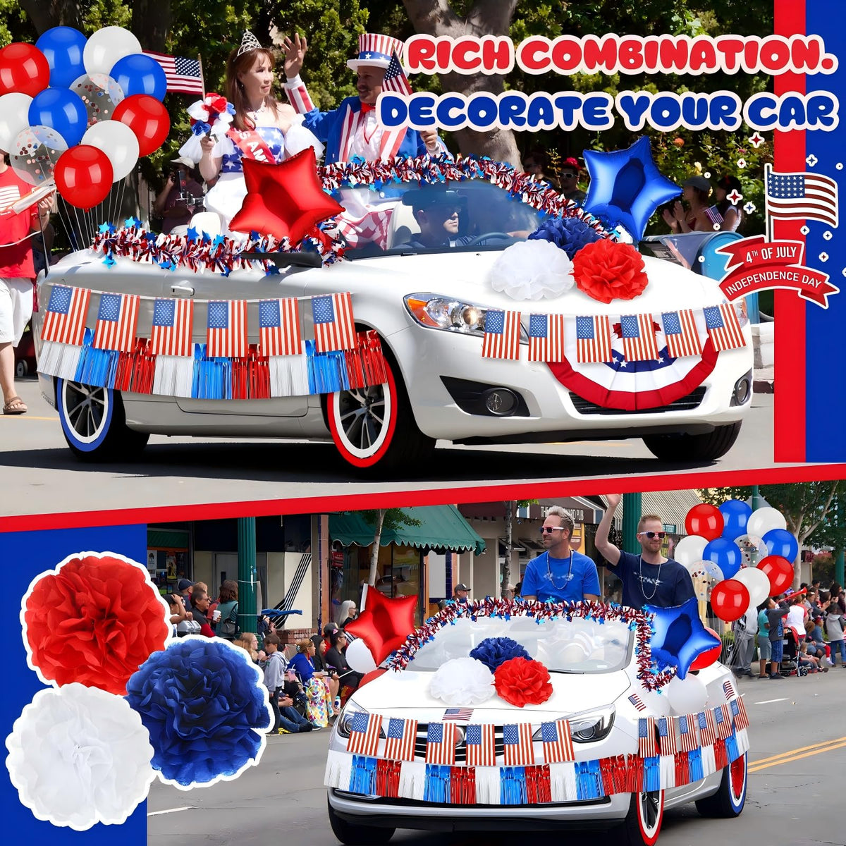 Lunmon star balloons and streamers boost parade visibility and joy.