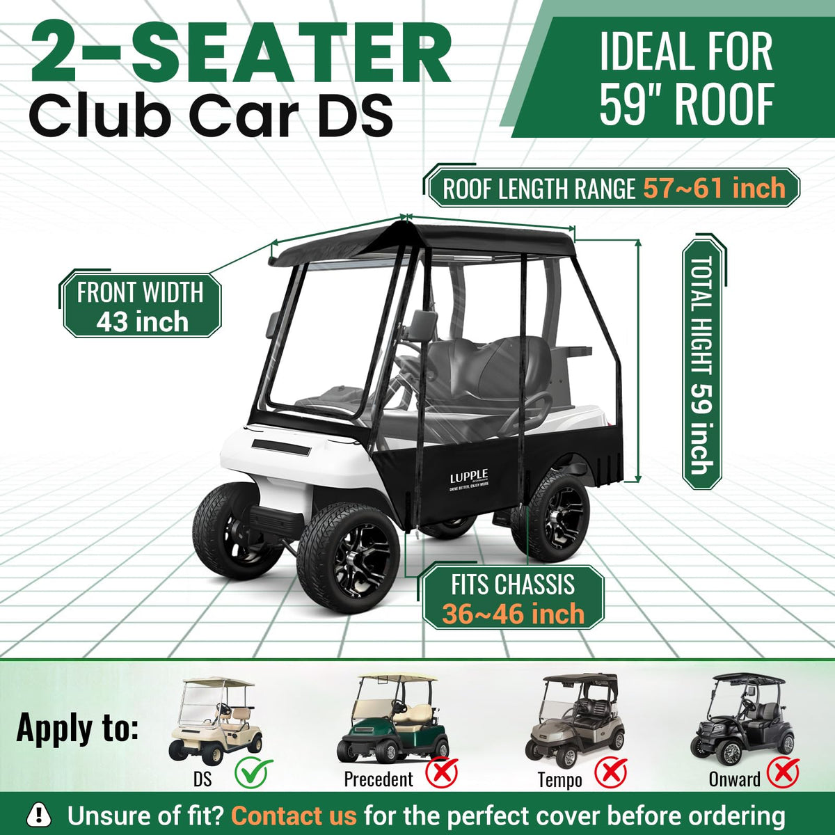 LUPPLE 2-seat enclosure side view highlighting durable fabric and splash resistance