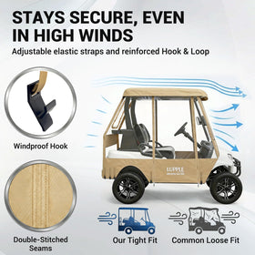 LUPPLE universal golf cart enclosure rear-space view shows generous storage for bags